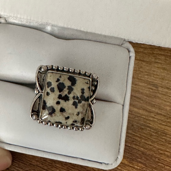 Dalmatian Jasper ring 925 sterling silver - size 8.5 - Picture 6 of 7
